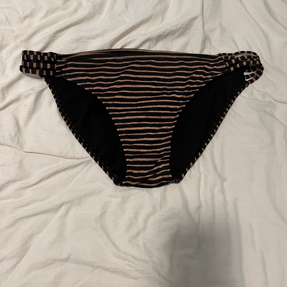 Xhilaration Black and Tan Striped Bikini Bottoms